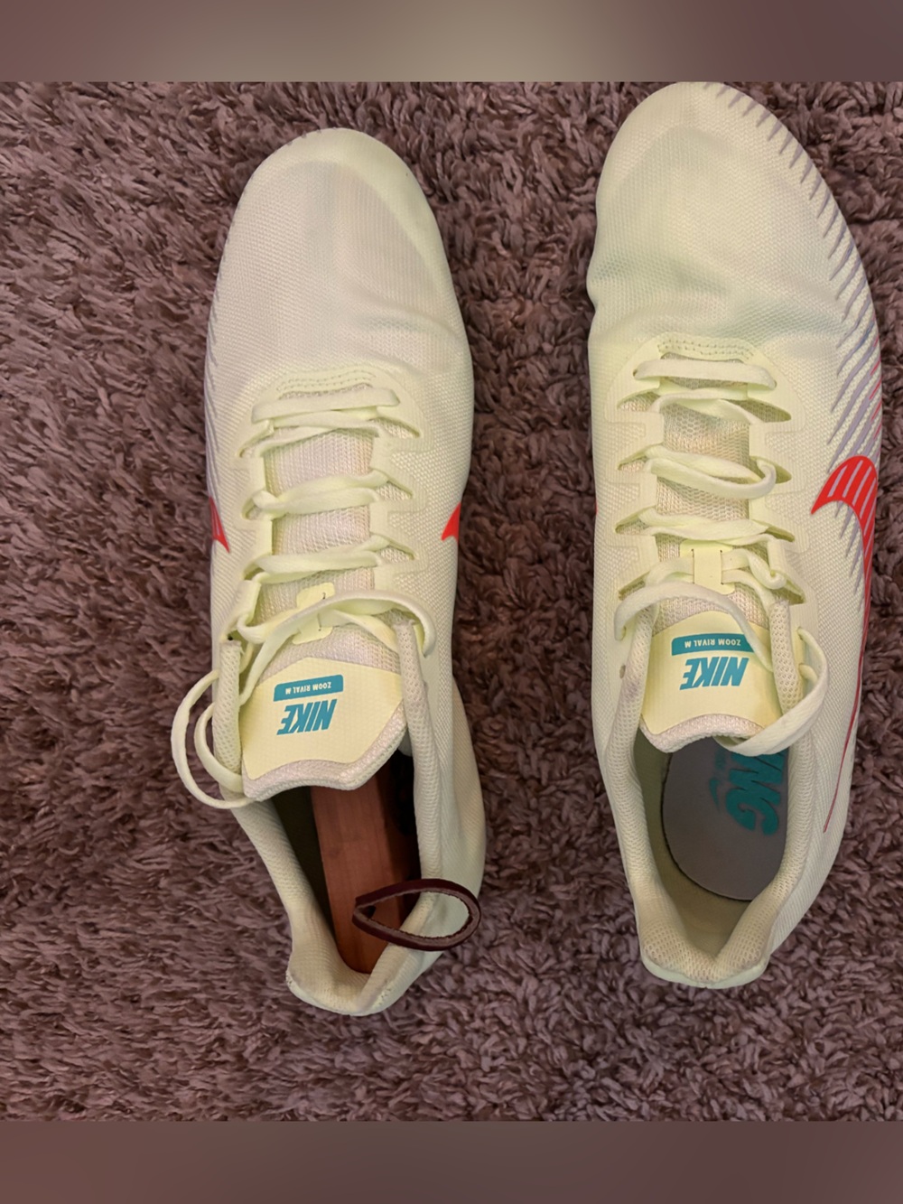 Nike Pale Yellow Running Shoes with Coral Swoosh